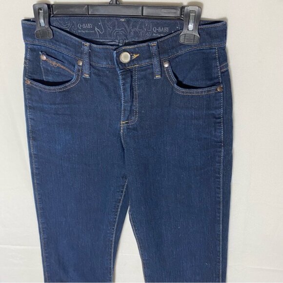 Wrangler Q Baby Dark Wash Mid Rise Elastic Waistband Straight Leg Jeans 4 - Picture 13 of 15